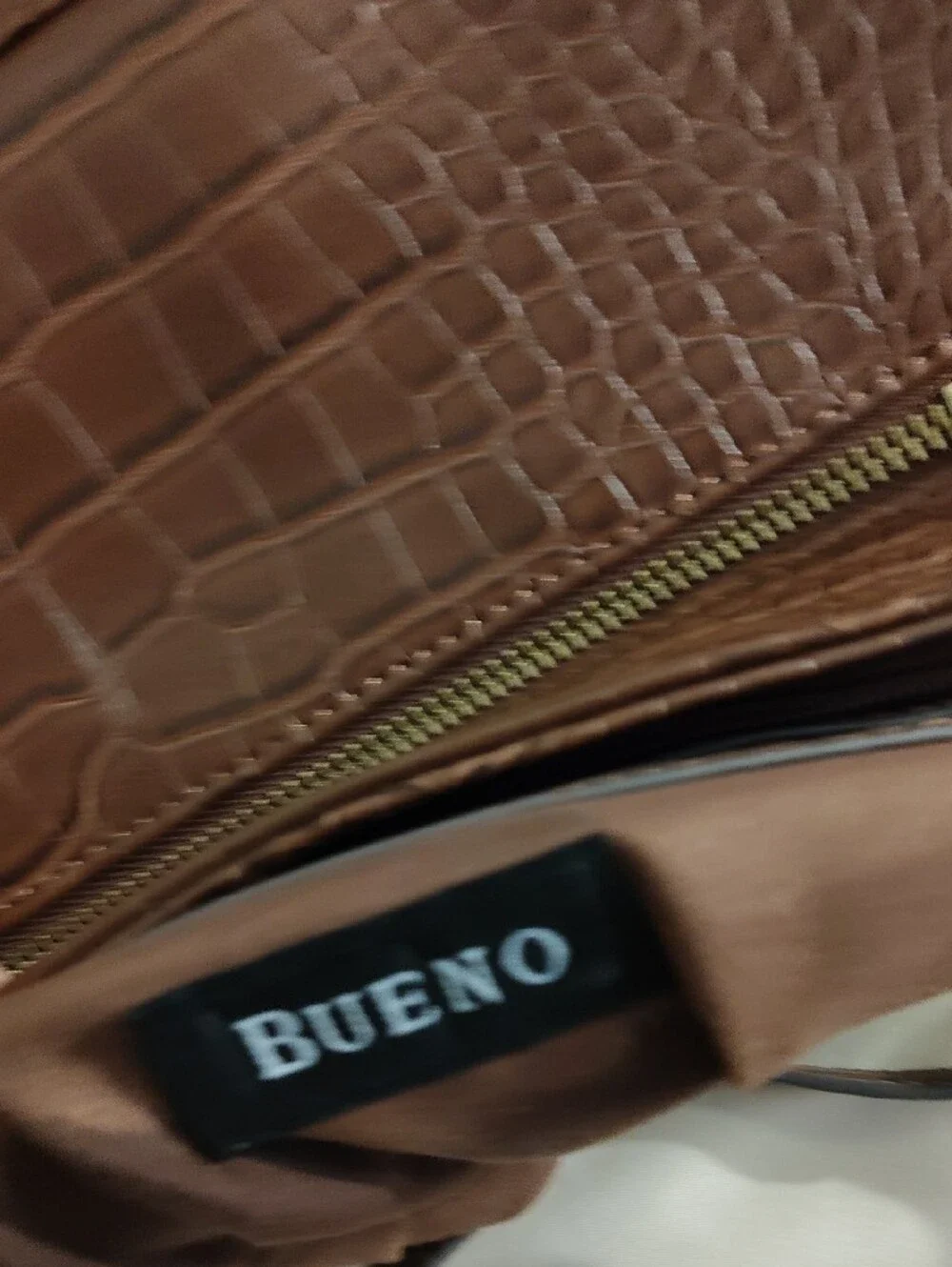 Brown Croc-Embossed Crossbody Bag